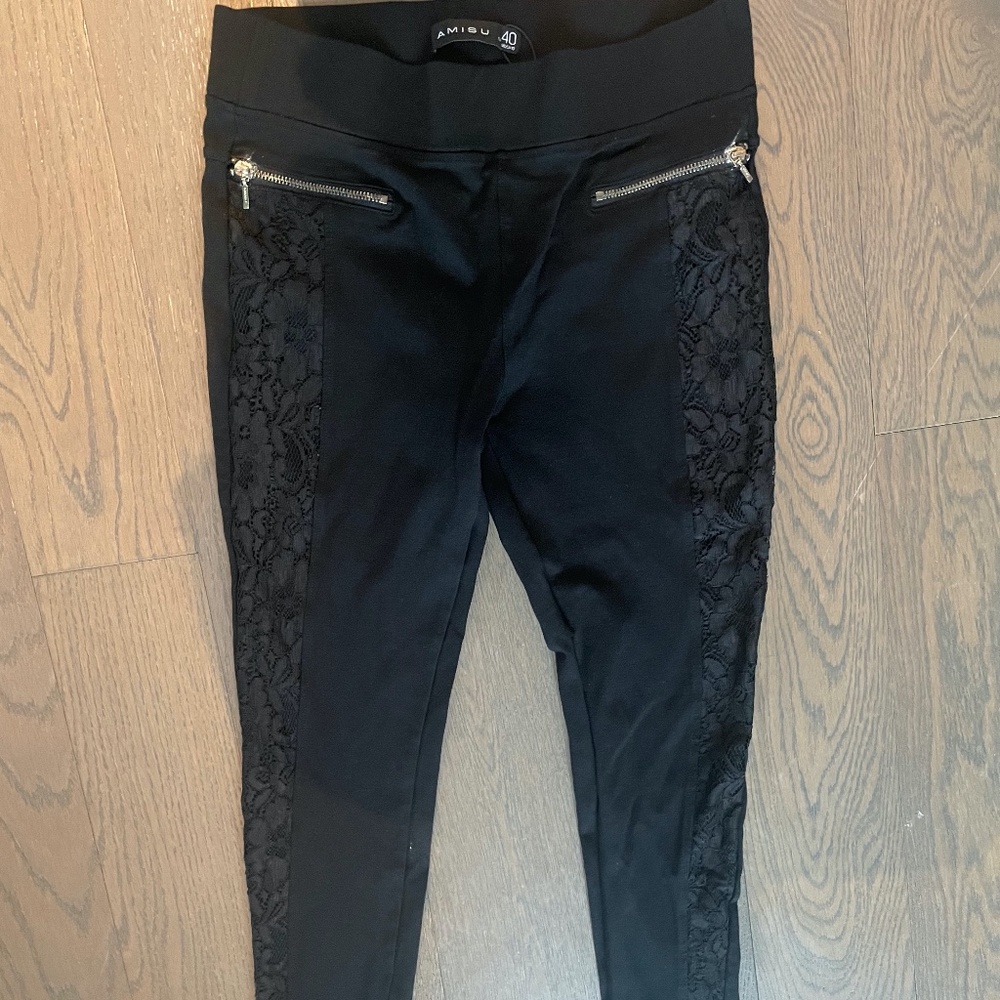 Amisu black lace leggings with 2 pockets for women size M